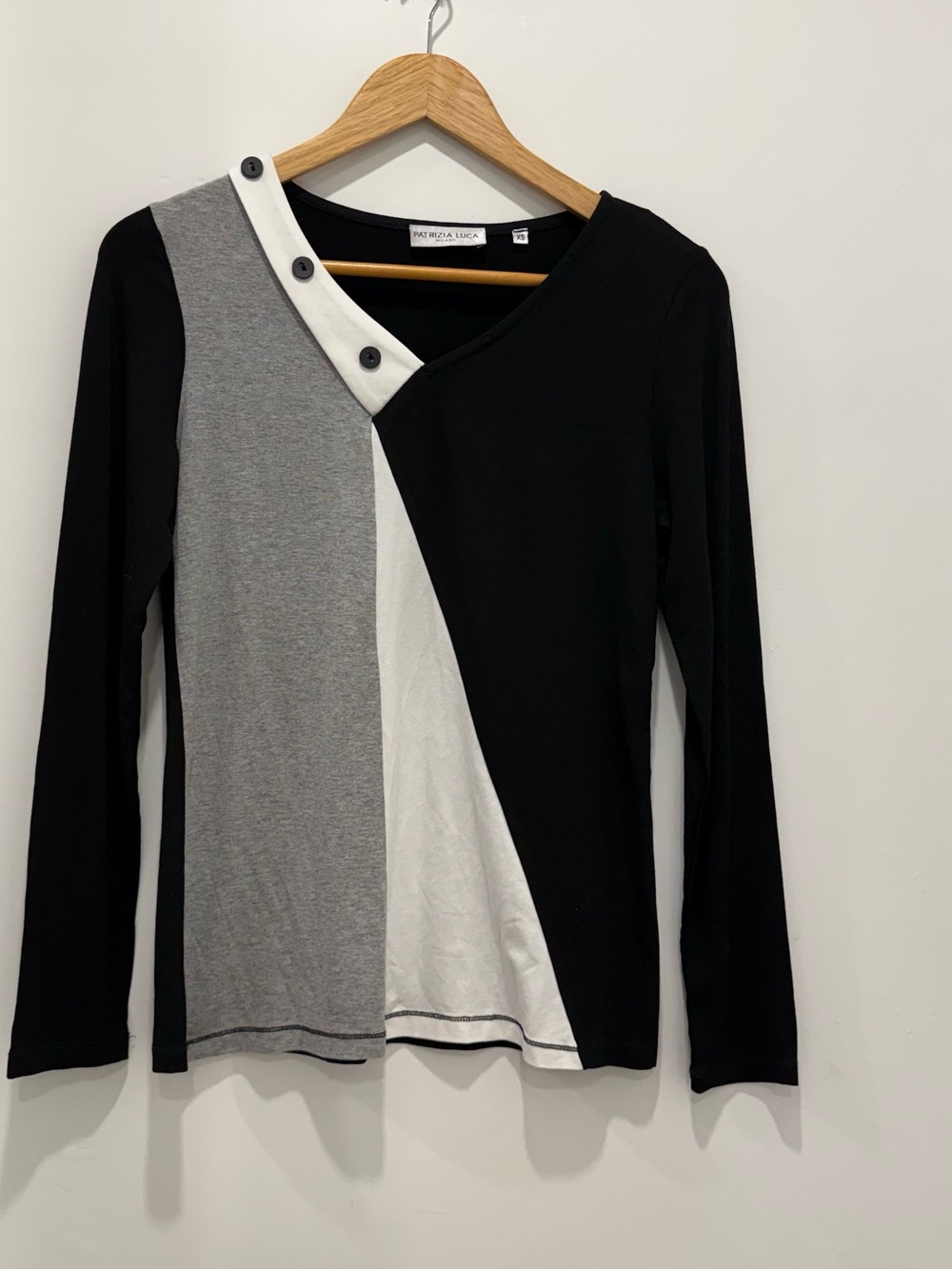 Patrizia Luca Milano Color Block Long Sleeve Top Black Gray Ivory XS